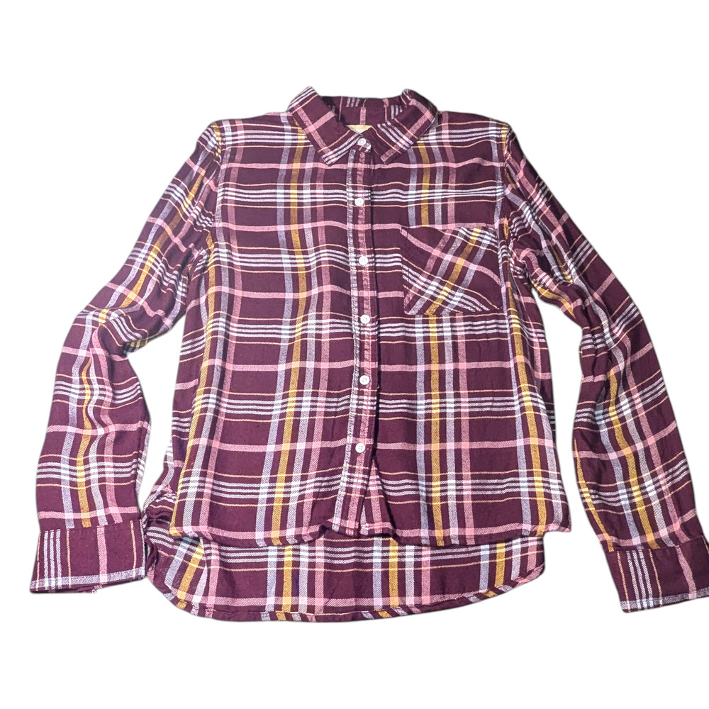 Roebuck & Co Women's Plaid Button Up Burgundy And Gold Size S EUC